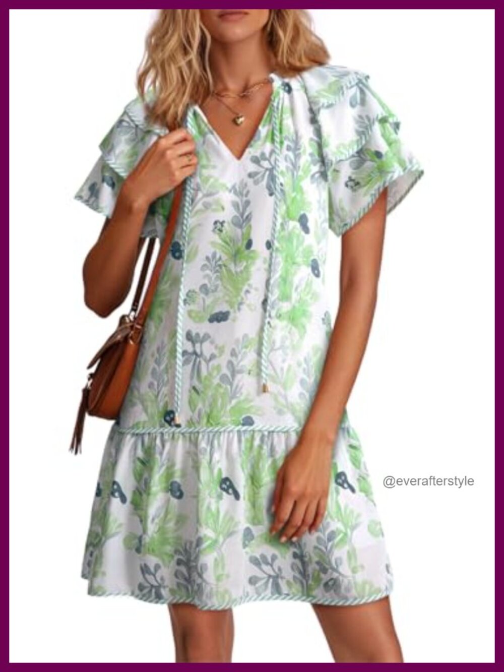 Womens Summer Mini Dress Boho Floral V Neck Ruffle Short Sleeve A-Line Swing